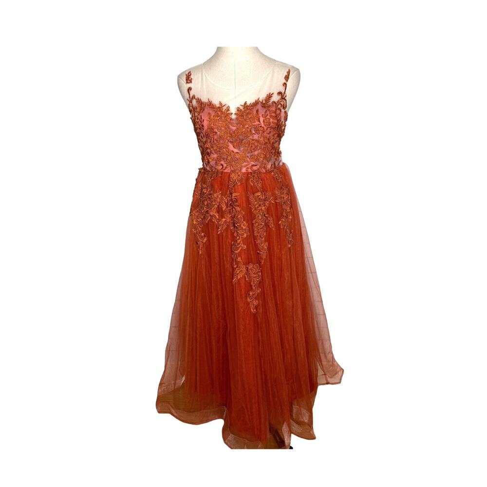 Vintage 1950s Embroidered Tulle Ballgown Couture Prom Dress Orange MINT Size 4 - Picture 2 of 15